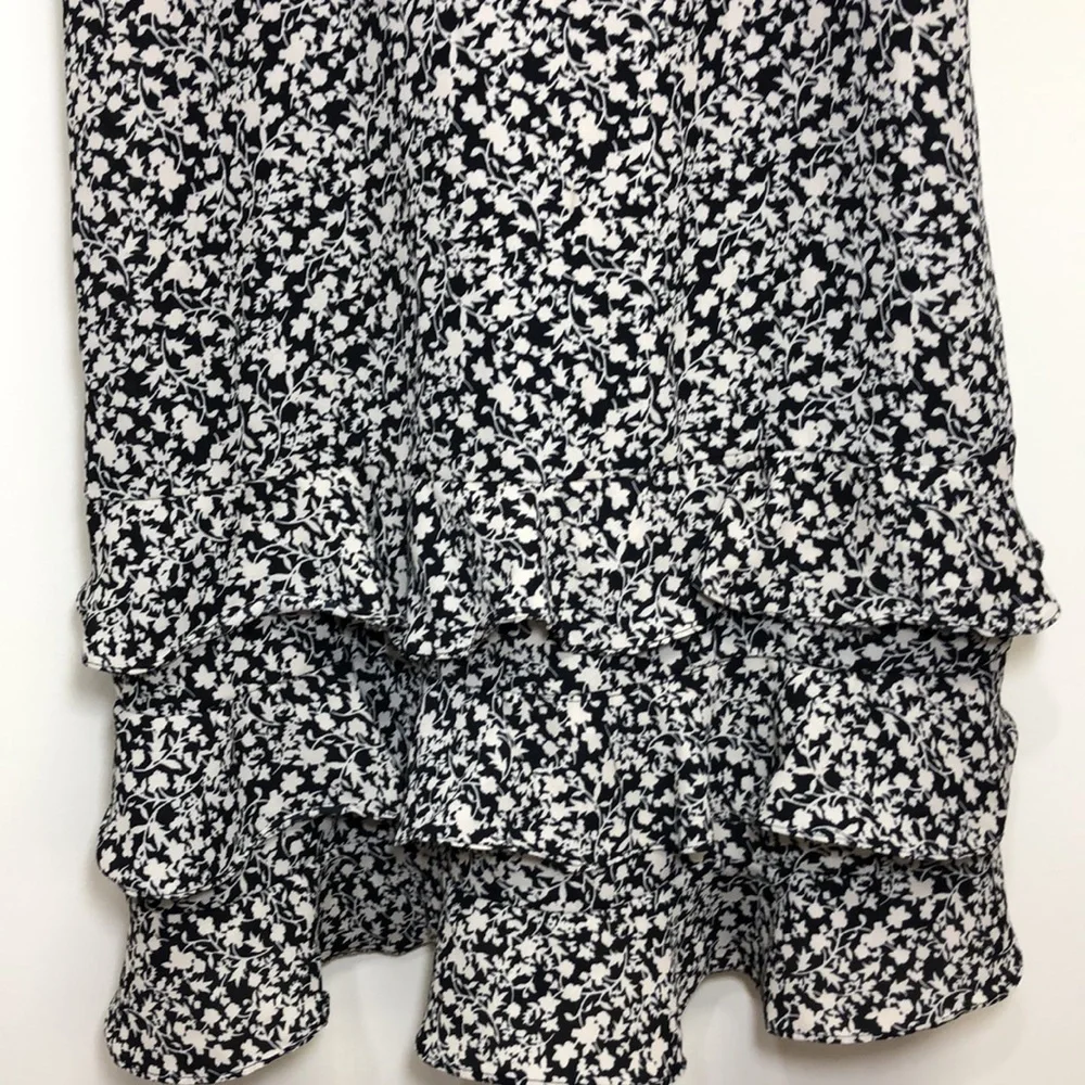 Urban Outfitters Angelica Floral Ruffle Midi Dress Black Cream Size Medium - Picture 6 of 12